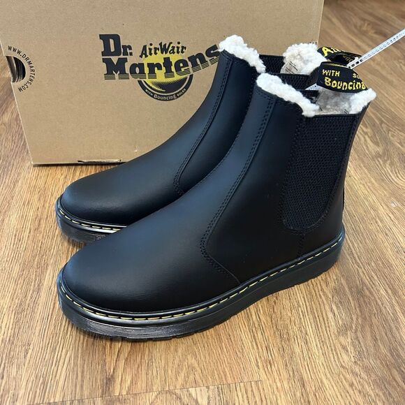 Dr Martens Dorrian black fur ankle Chelsea boots booties shoes women’s 7 new - Picture 1 of 9